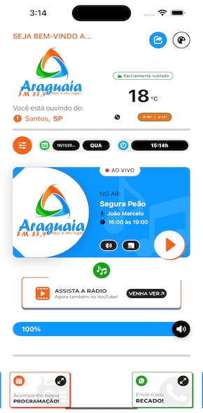 Tela do aplicativo Rádio Araguaia FM 87,9