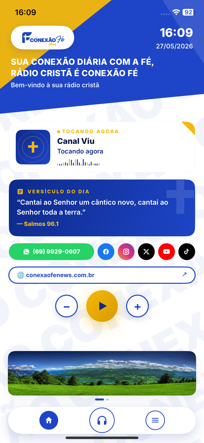 Tela do aplicativo Rádio Conexão Fé Play