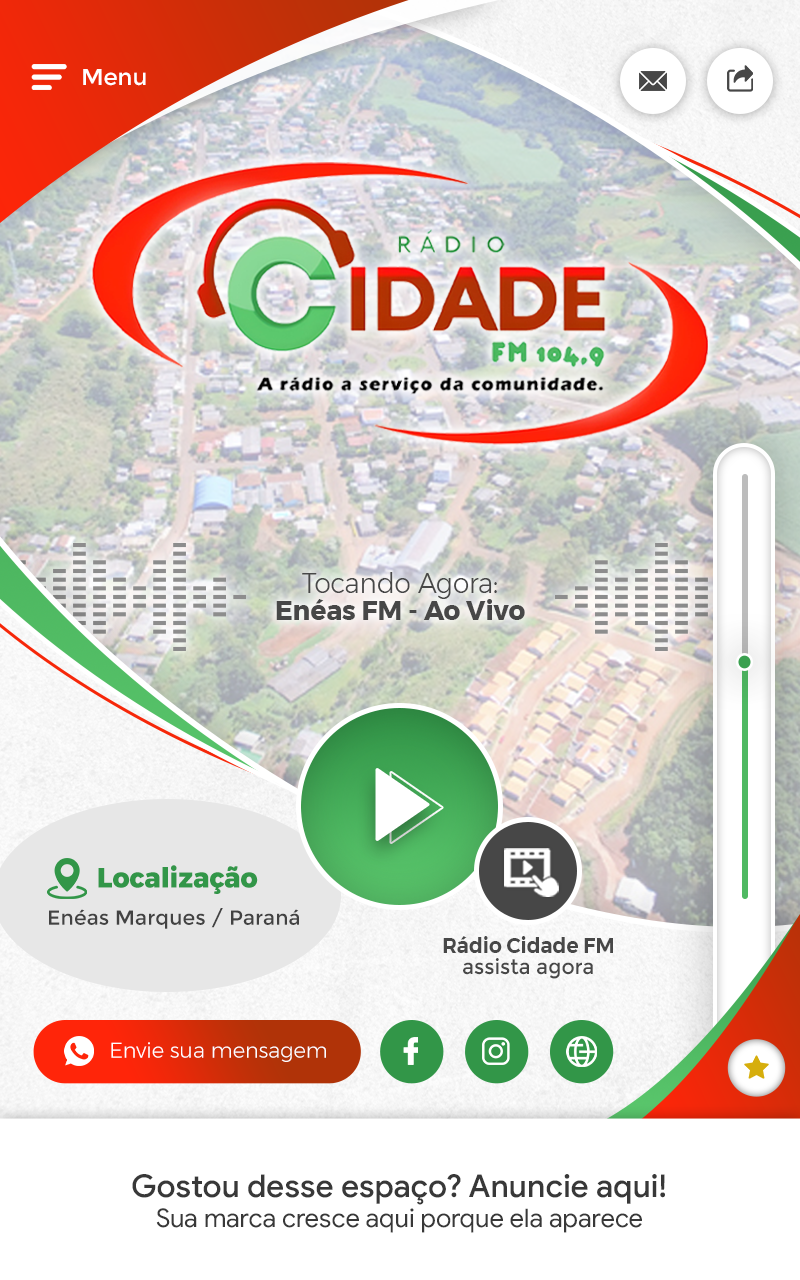 Tela do aplicativo Rádio Cidade FM 104.9