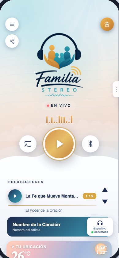 Tela do aplicativo Familia Stereo