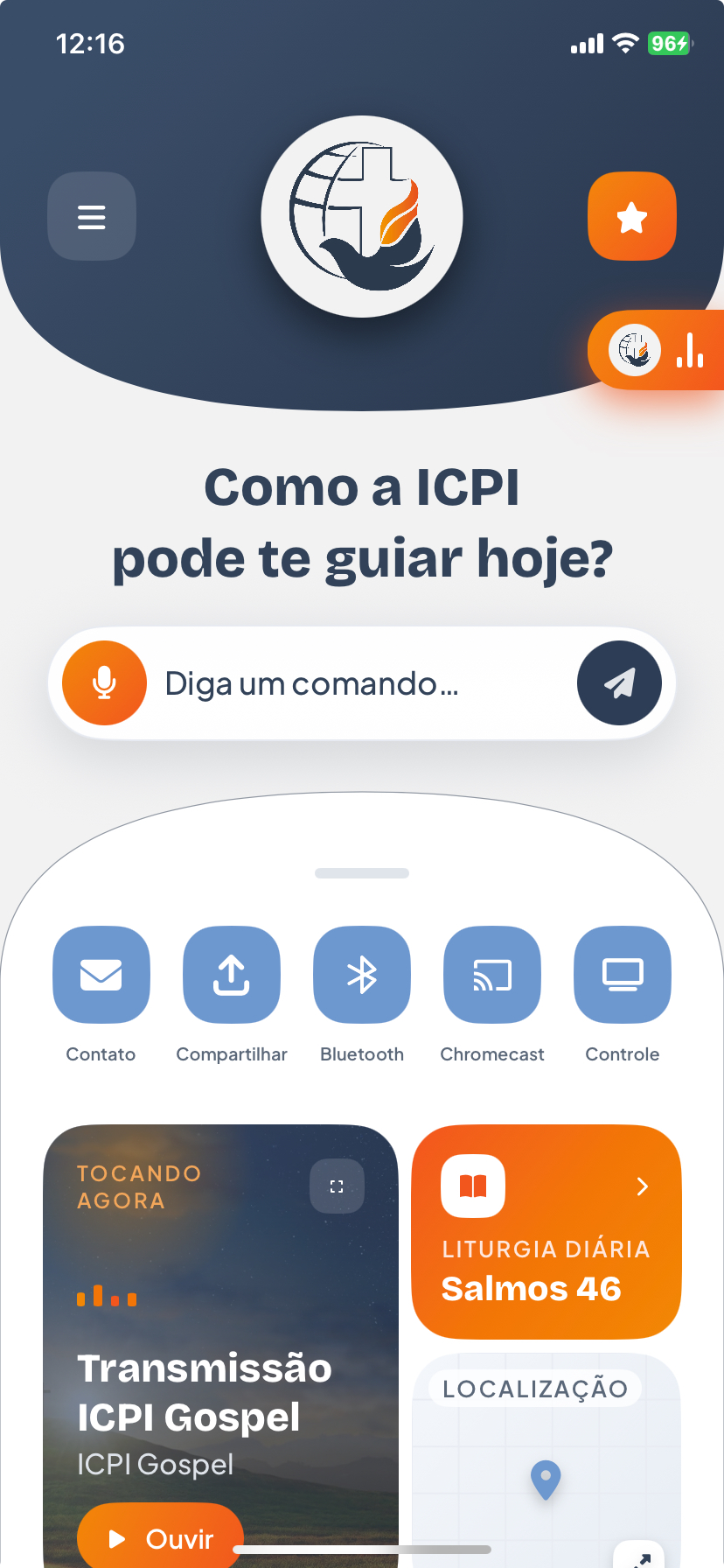 Tela principal atualizada do aplicativo Rádio ICPI Gospel