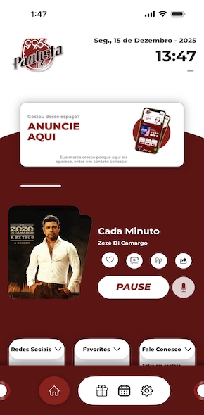 Tela do aplicativo Rádio Paulista FM 99,5