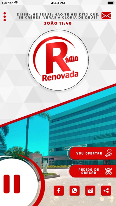 Tela do aplicativo Rádio Renovada PIB