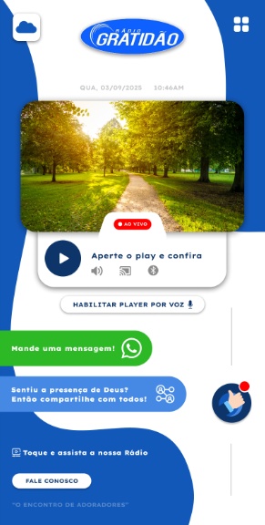 Tela do aplicativo Rádio Web Gratidão