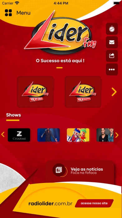 Tela do aplicativo Rede Lider FM
