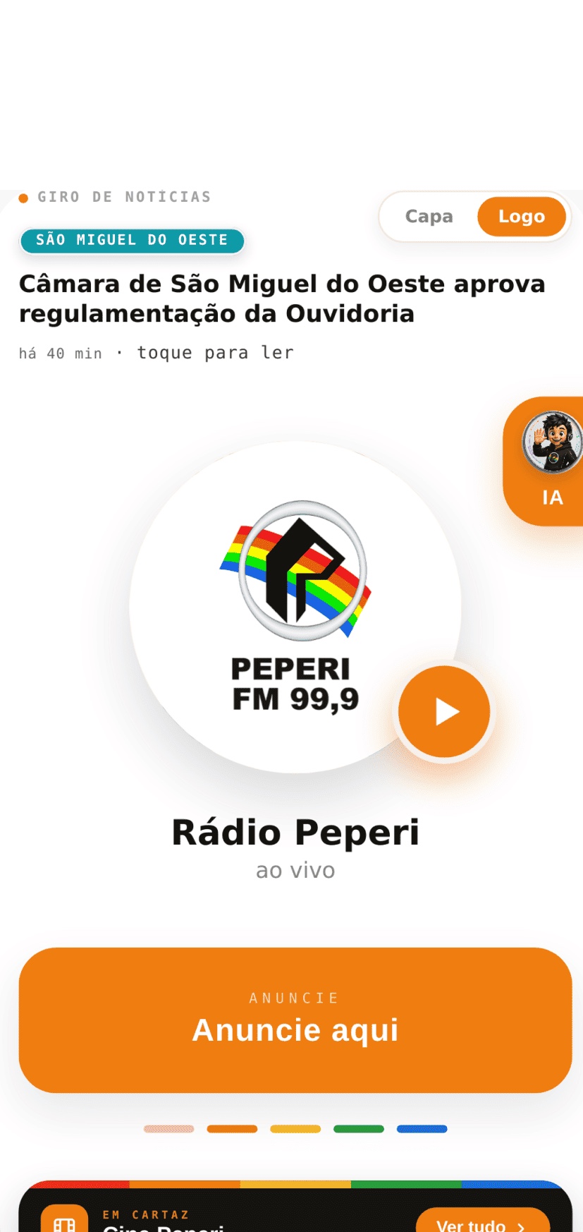 Tela do aplicativo REDE PEPERI