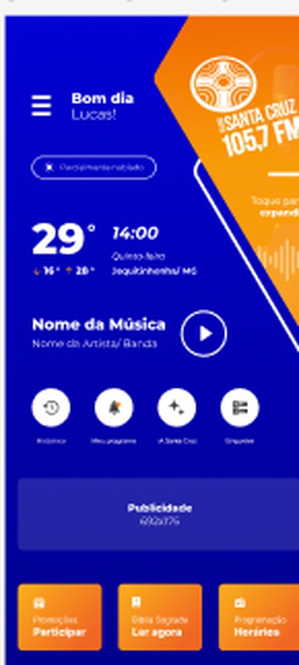 Tela do aplicativo Rádio Santa Cruz Jequitinhonha