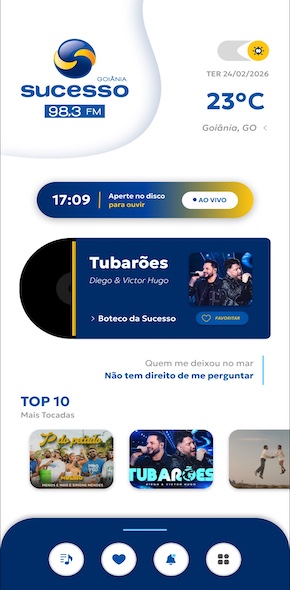 Tela do aplicativo Rádio Sucesso FM 98,3 Goiânia