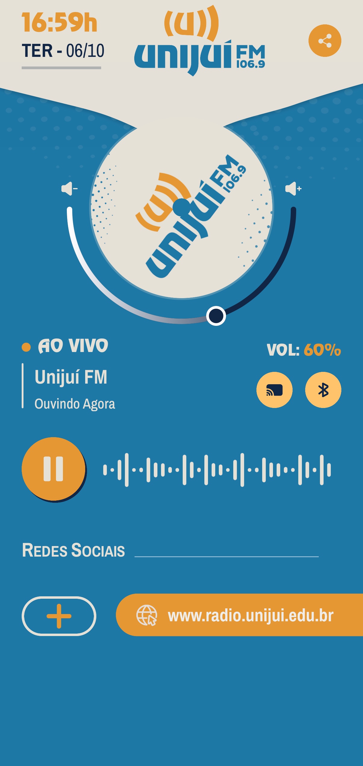 Tela do aplicativo Unijuí FM