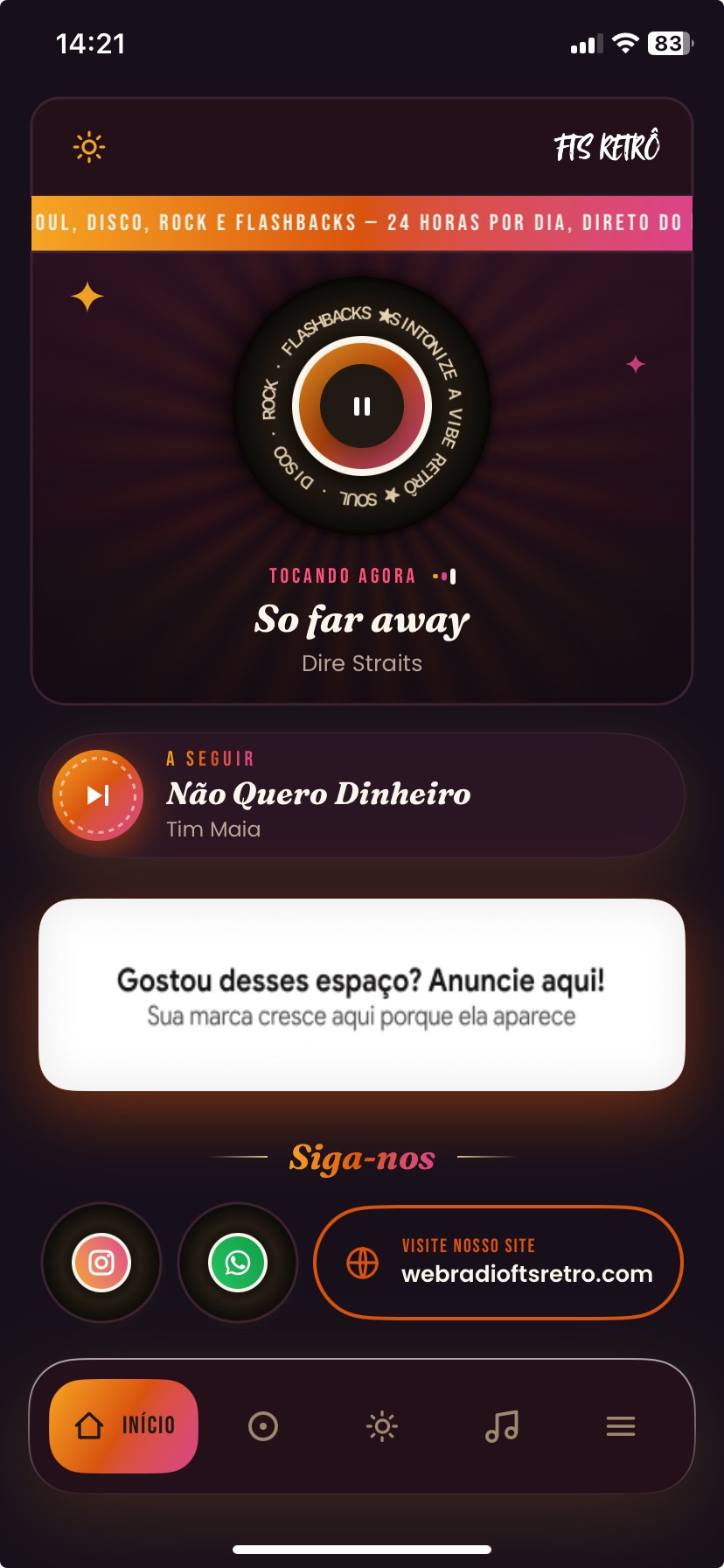 Tela do app FTS Retrô